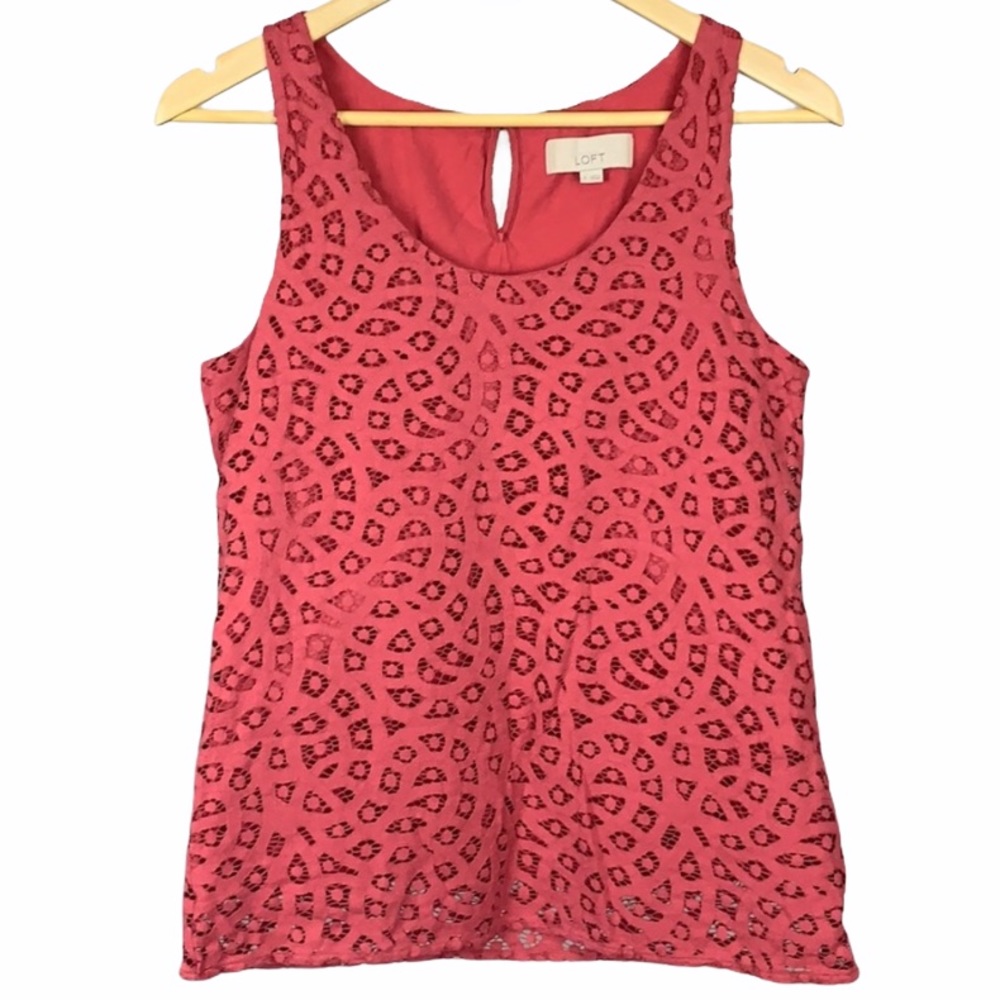 Loft Lace Cut Out Lined Sleeveless Tank Top -317-
